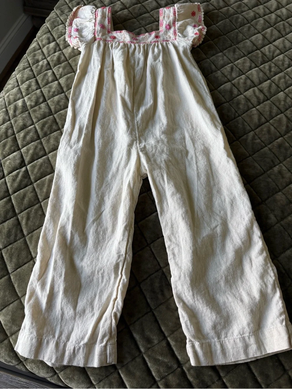 Old Navy Cream Skirt with Pink Embroidery
